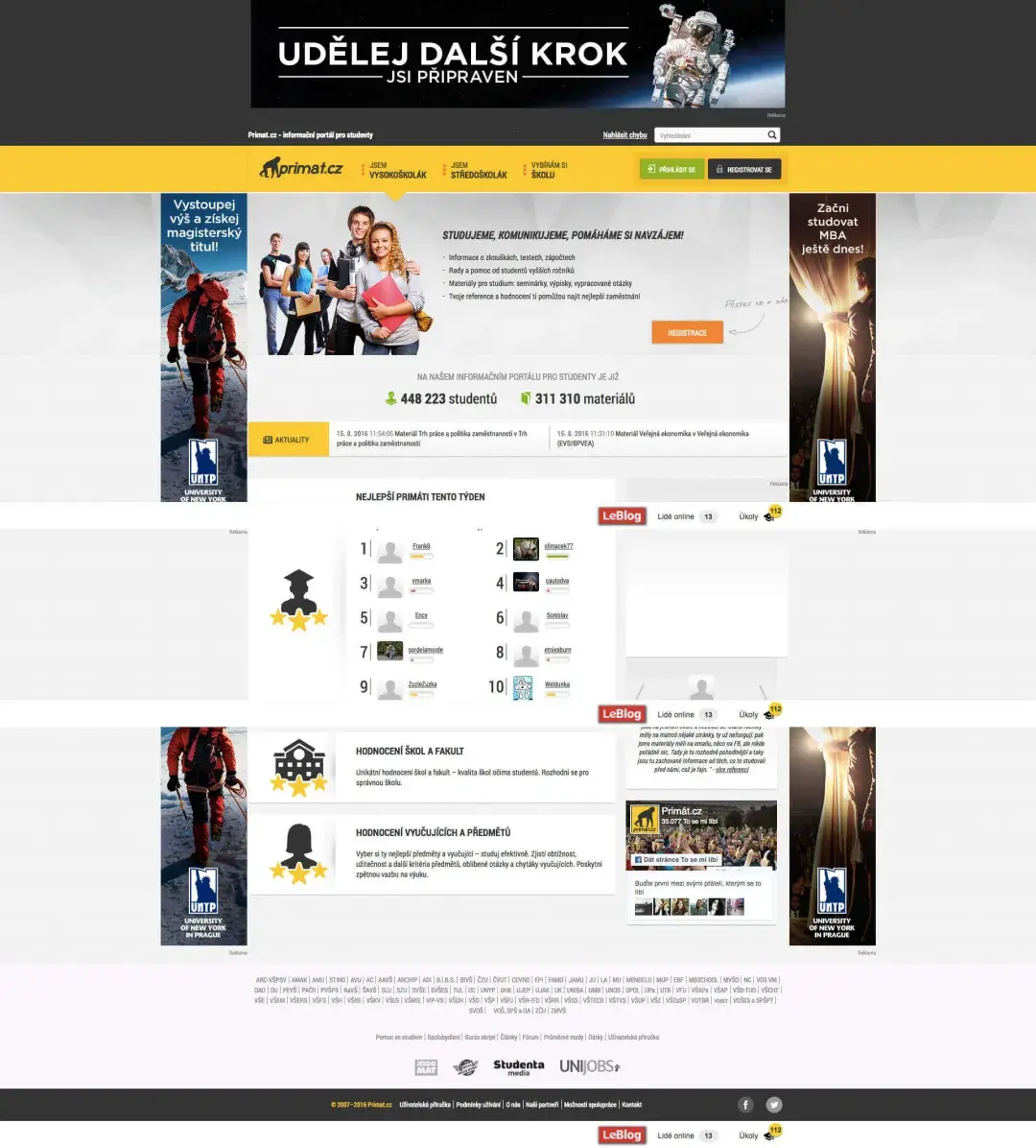 Webová stránka pro studenty primat.cz